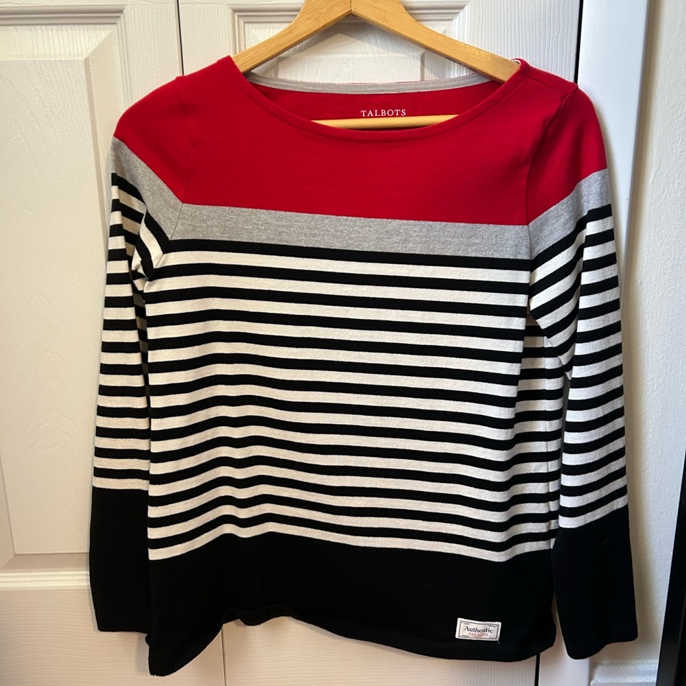 Talbots Red and Black Striped Sweater, quarter sleeve